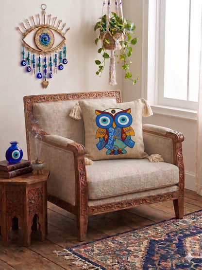 Pure Cotton Hand Crafted evil Eye tassels  cushion Covers ( 16 x 16 inch )