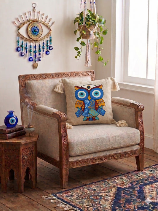 Pure Cotton Hand Crafted evil Eye tassels  cushion Covers ( 16 x 16 inch )