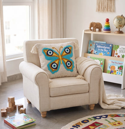 Pure Cotton Hand Crafted evil Eye tassels  cushion Covers ( 16 x 16 inch )