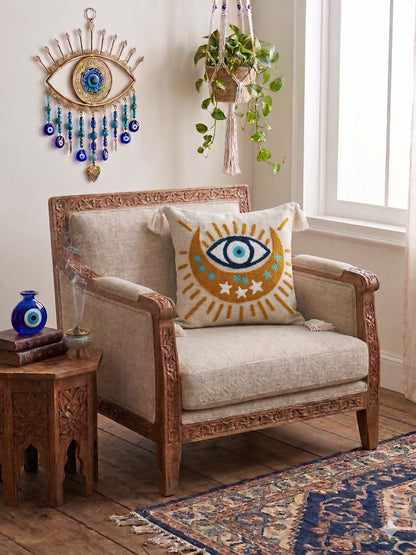 Pure Cotton Hand Crafted evil Eye tassels  cushion Covers ( 16 x 16 inch )