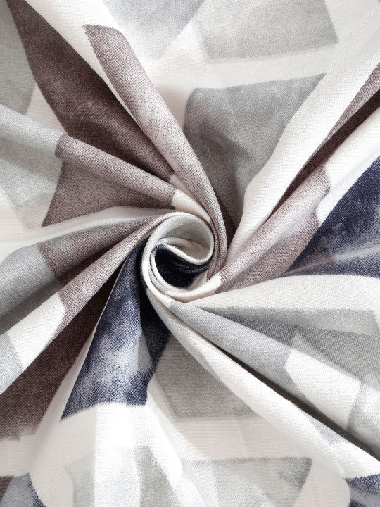 Off White & Grey Geometric Printed 280 TC Single Bedsheet Set-1.52 m x 2.28 m