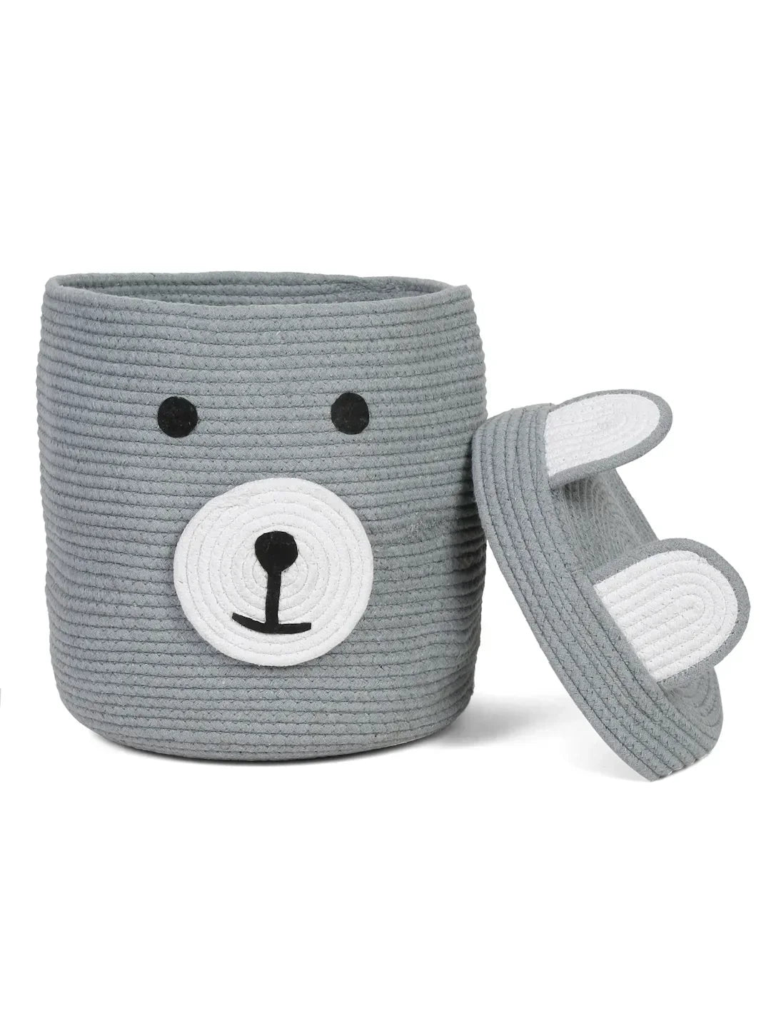 Gray bear face laundry hamper with cover