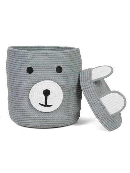 Gray bear face laundry hamper with cover