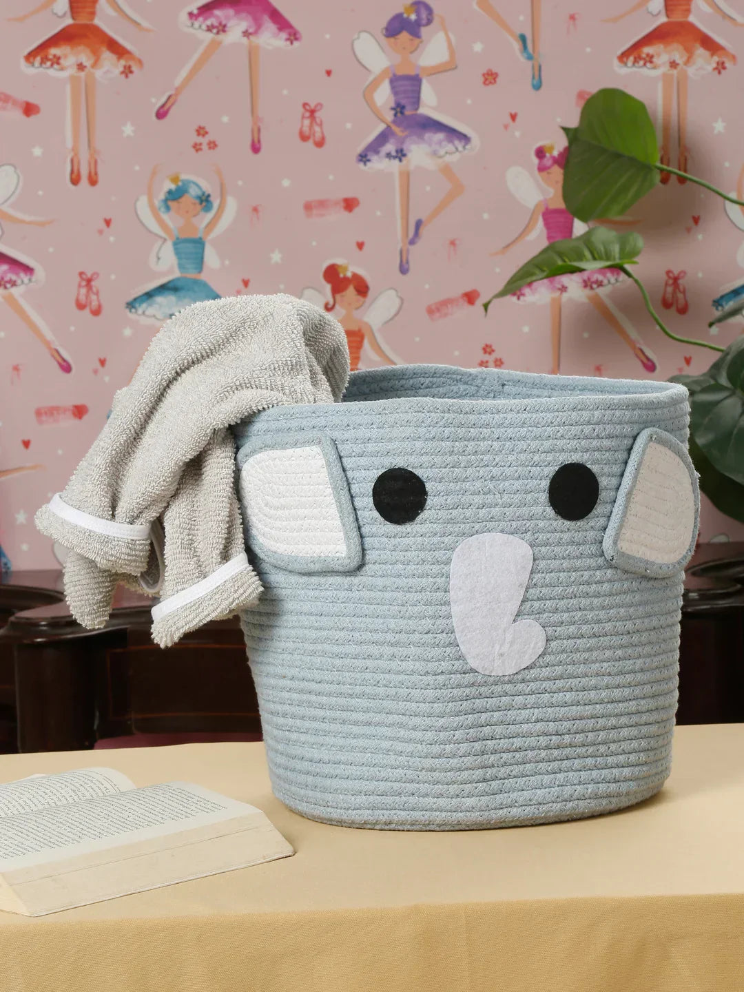 Handwoven jute cotton elephant laundry basket