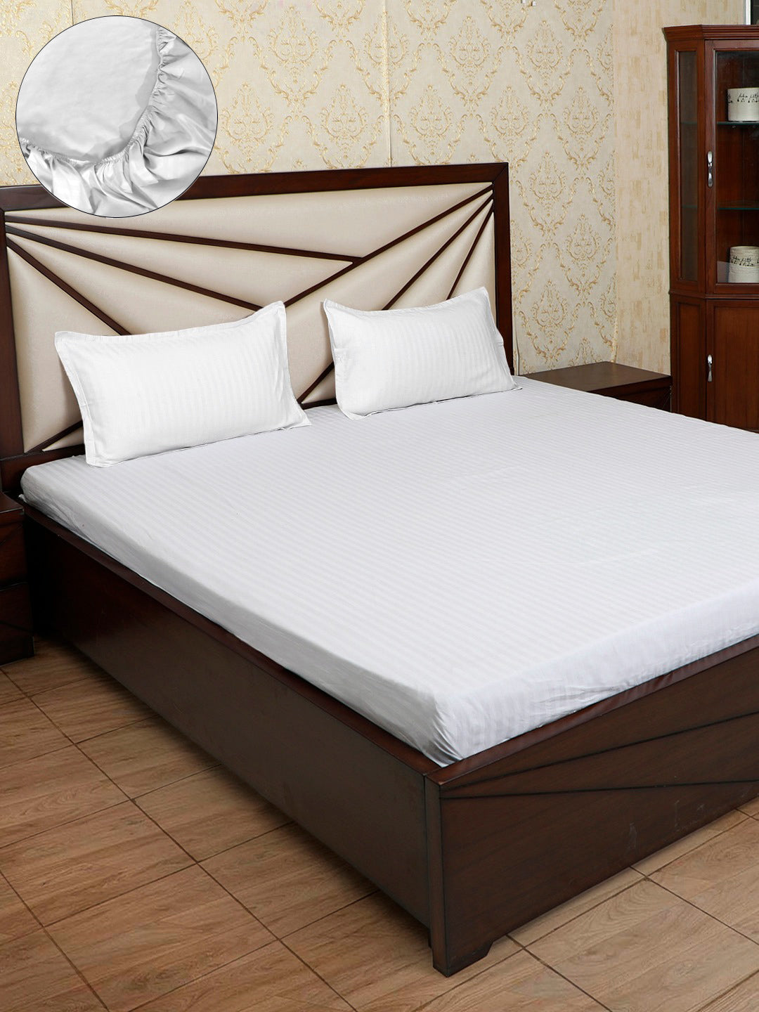 Satin Cotton Striped Premium Bedsheet with  Pillow Covers