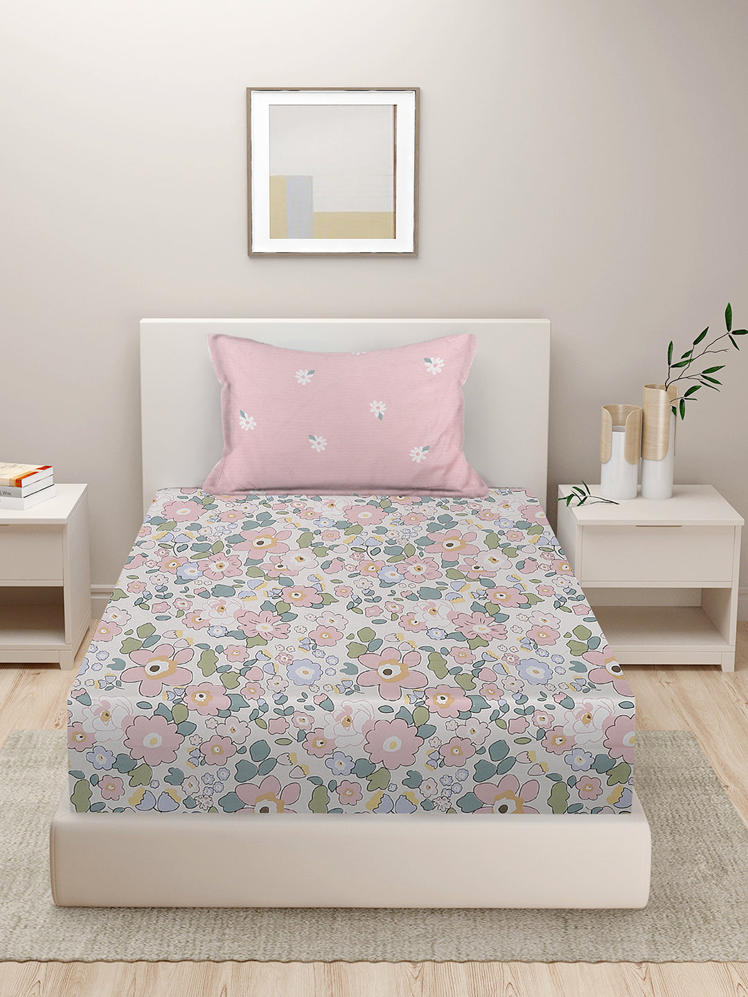 Soft Pollycotton Floral Bedsheet 220 TC Bedsheet with Maching  pillow cover