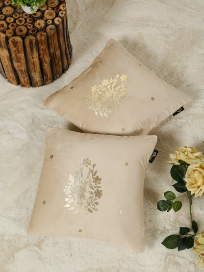 Gold-Toned Floral Velvet Square Cushion Covers 16X16 INCHES