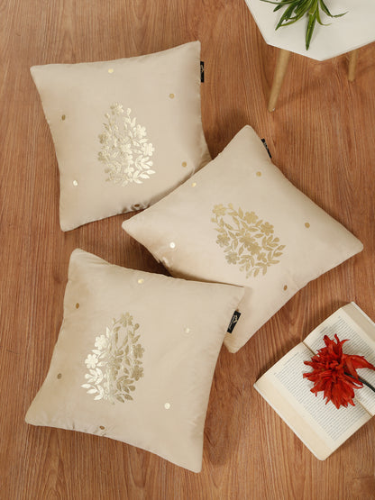 Gold-Toned Floral Velvet Square Cushion Covers 16X16 INCHES