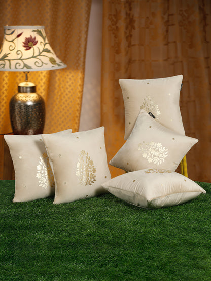 Gold-Toned Floral Velvet Square Cushion Covers 16X16 INCHES