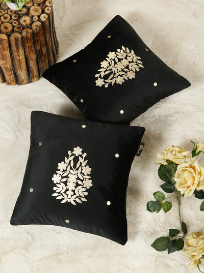 Gold-Toned Floral Velvet Square Cushion Covers 16X16 INCHES