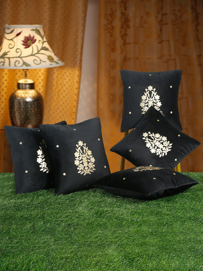 Gold-Toned Floral Velvet Square Cushion Covers 16X16 INCHES