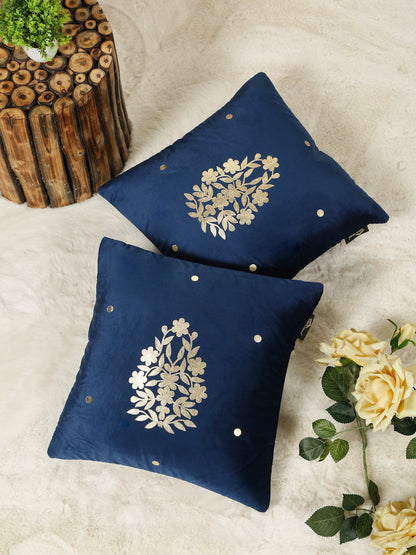 Gold-Toned Floral Velvet Square Cushion Covers 16X16 INCHES