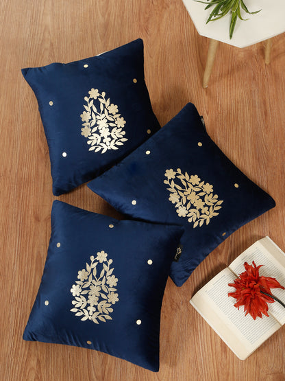 Gold-Toned Floral Velvet Square Cushion Covers 16X16 INCHES