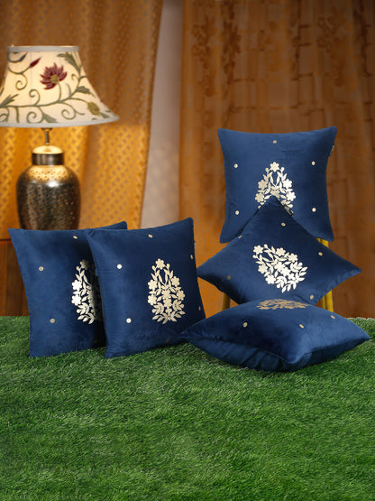 Gold-Toned Floral Velvet Square Cushion Covers 16X16 INCHES