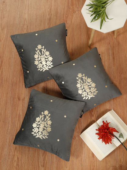 Gold-Toned Floral Velvet Square Cushion Covers 16X16 INCHES