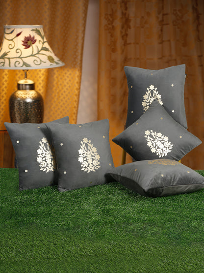 Gold-Toned Floral Velvet Square Cushion Covers 16X16 INCHES