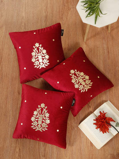 Gold-Toned Floral Velvet Square Cushion Covers 16X16 INCHES