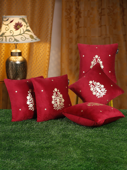 Gold-Toned Floral Velvet Square Cushion Covers 16X16 INCHES