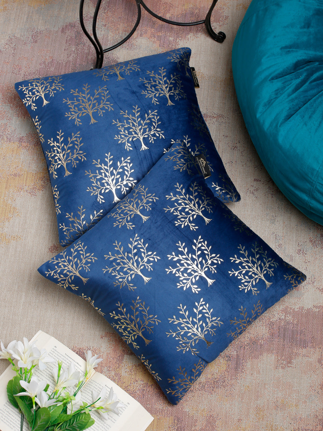Soft Velvet Golden Foil Printed Cushion Covers ( 16 x 16 inch )