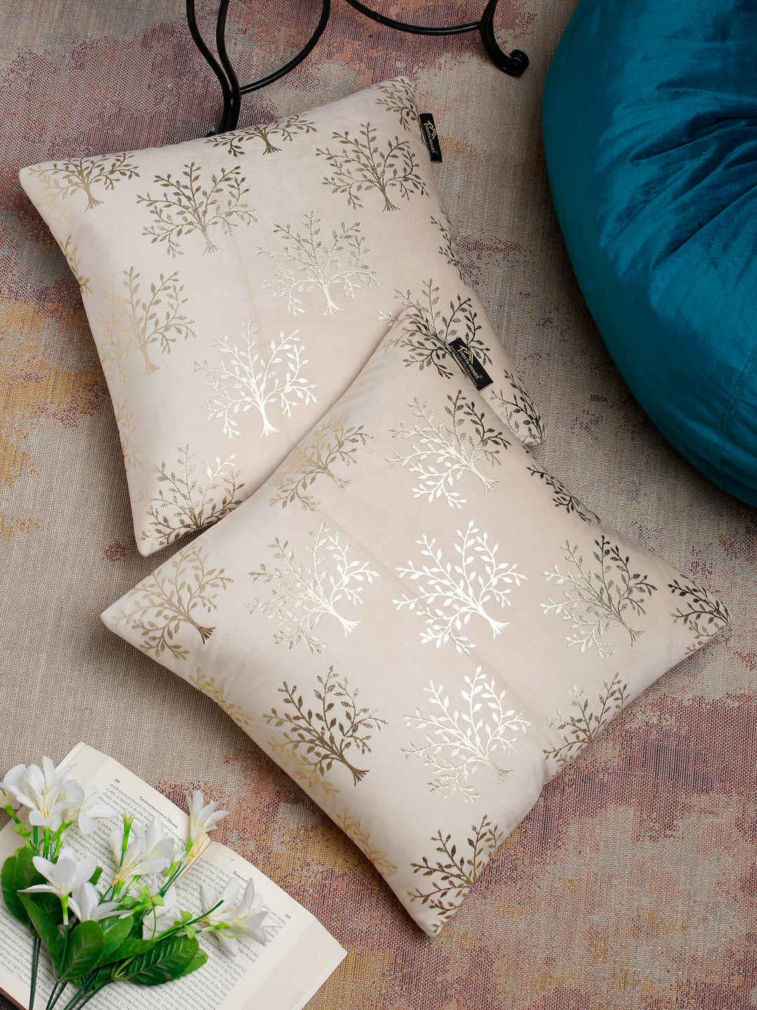 Soft Velvet Golden Foil Printed Cushion Covers ( 16 x 16 inch )