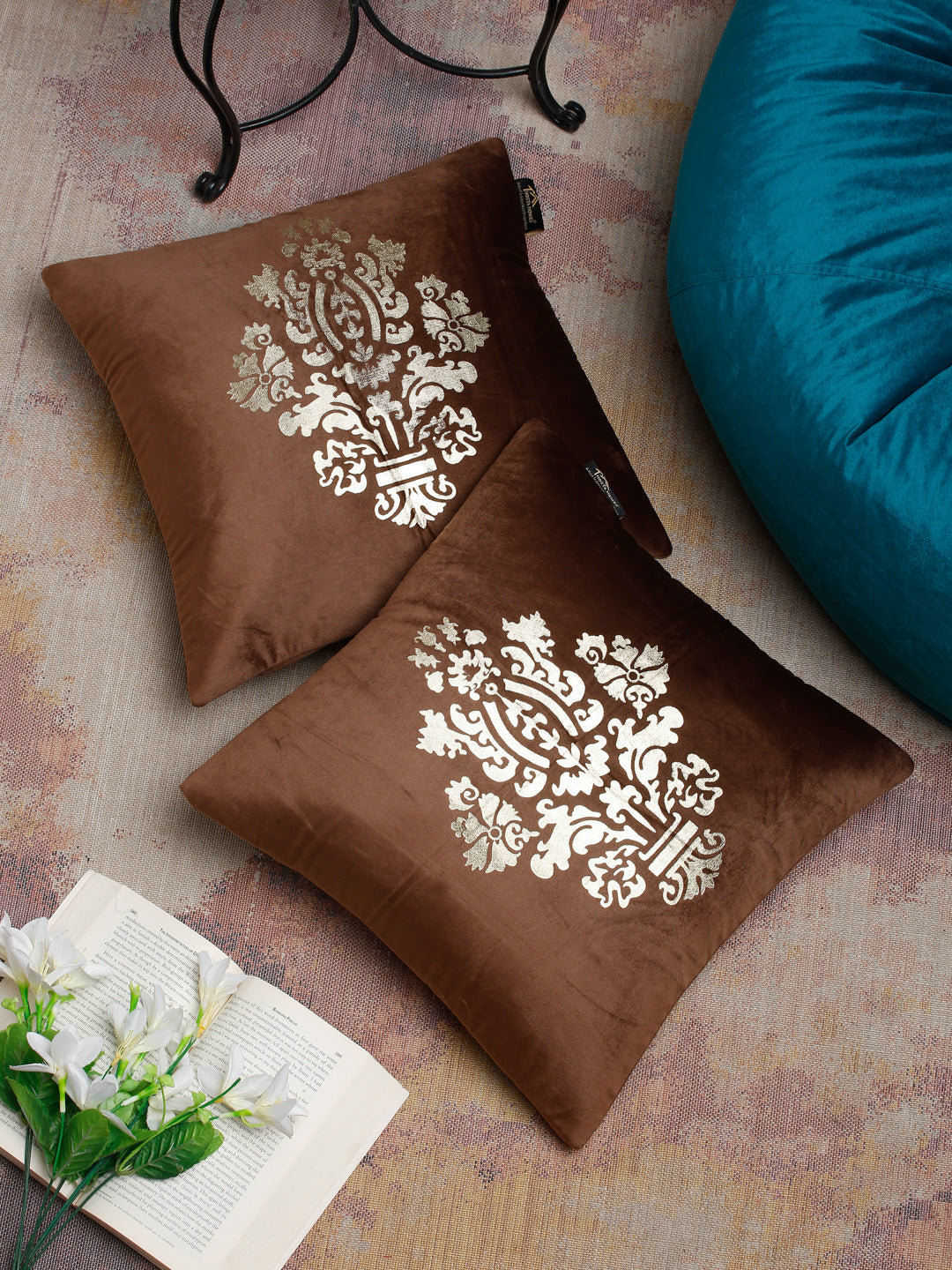 Soft Velvet Golden Foil Printed Cushion Covers ( 16 x 16 inch )