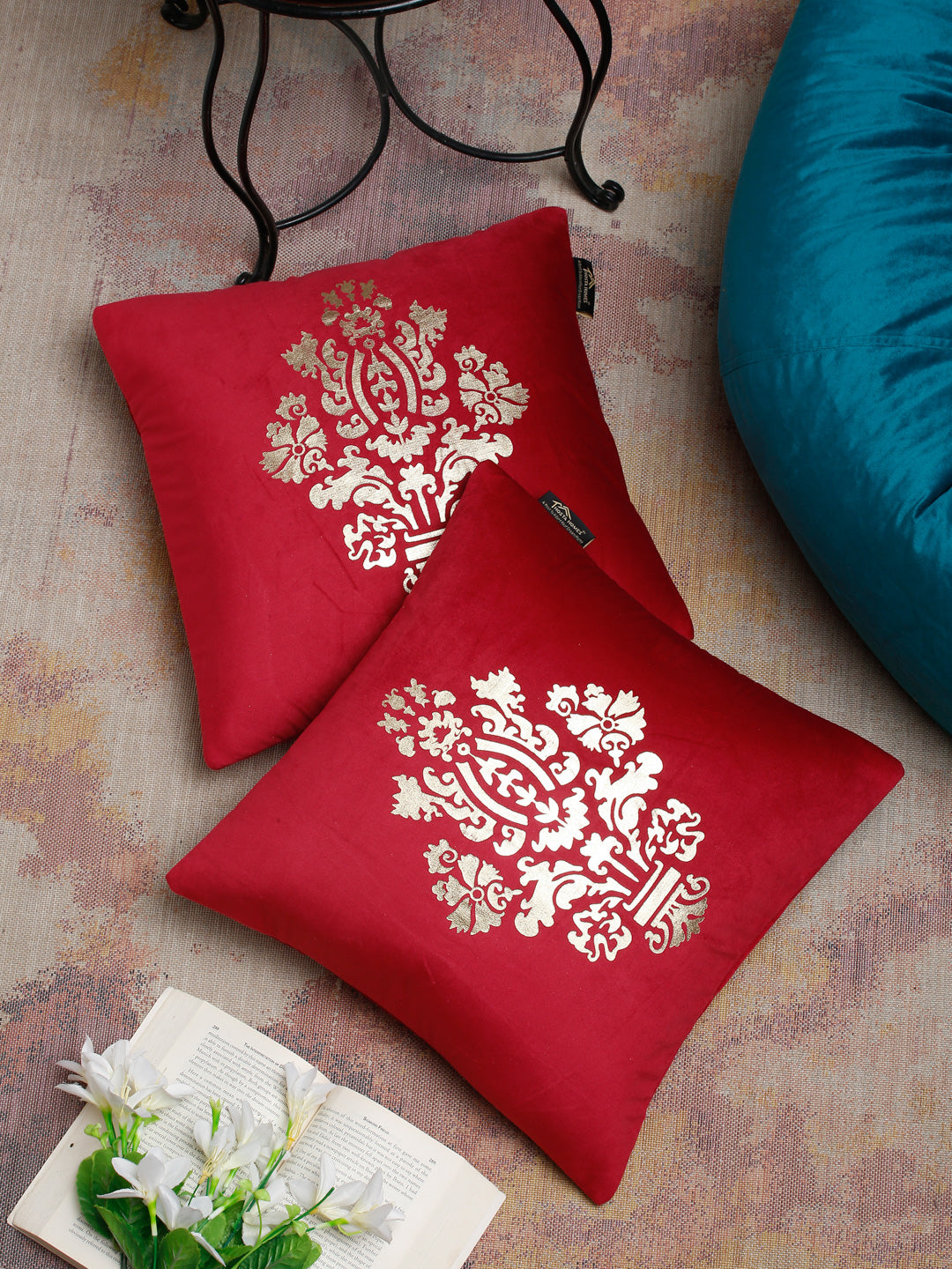 Soft Velvet Golden Foil Printed Cushion Covers ( 16 x 16 inch )