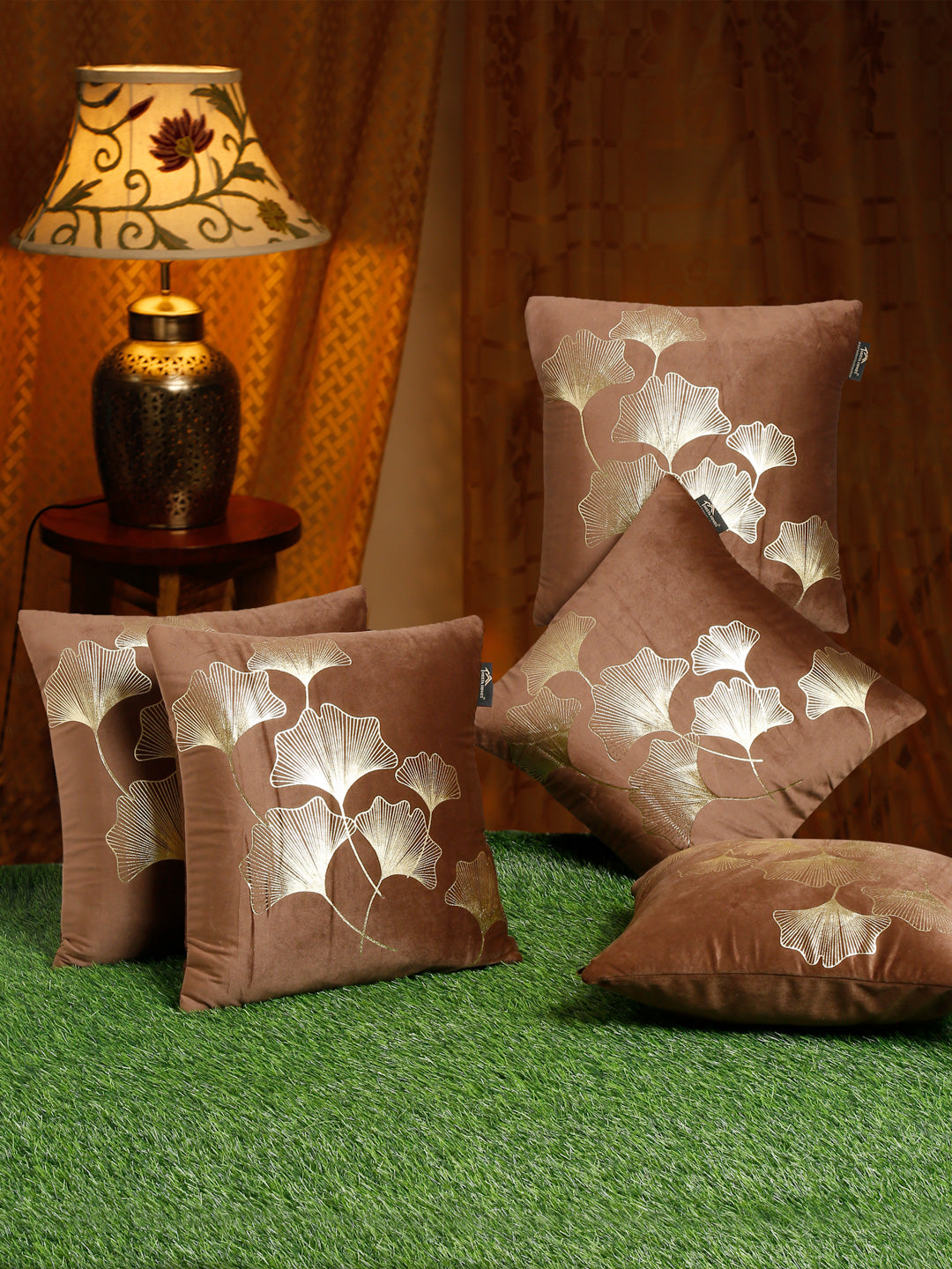 Soft Velvet Golden Foil Printed Cushion Covers ( 16 x 16 inch )