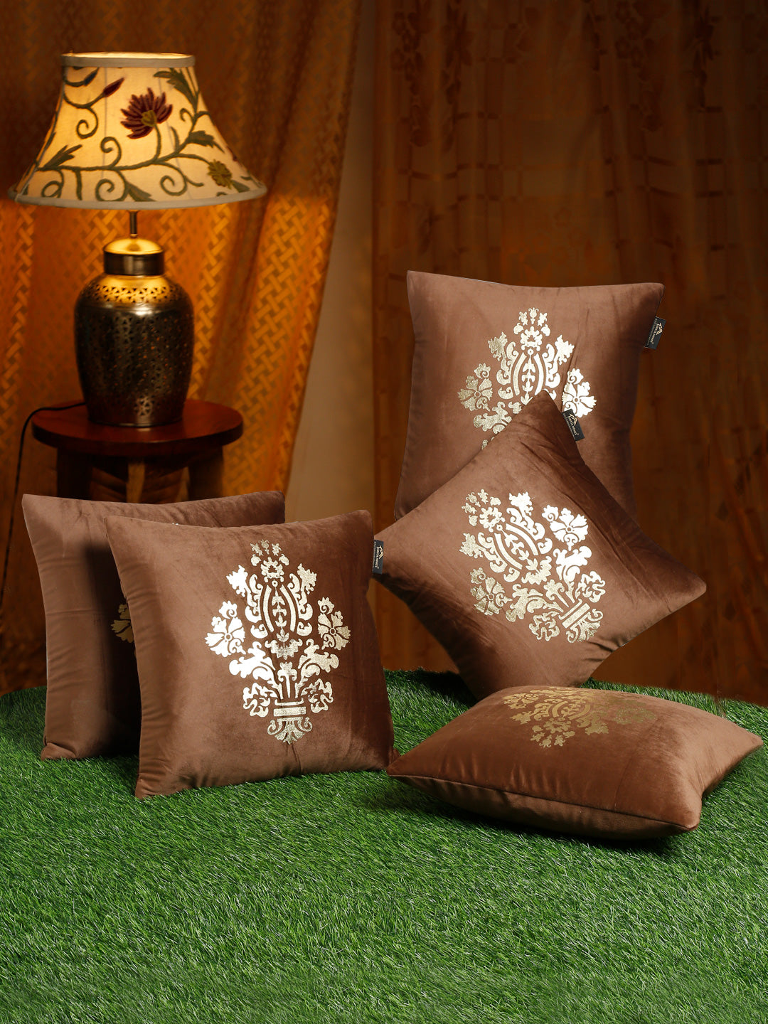 Soft Velvet Golden Foil Printed Cushion Covers ( 16 x 16 inch )