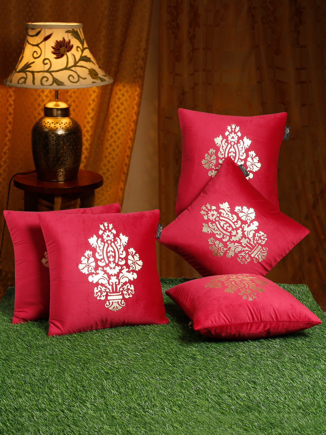 Soft Velvet Golden Foil Printed Cushion Covers ( 16 x 16 inch )
