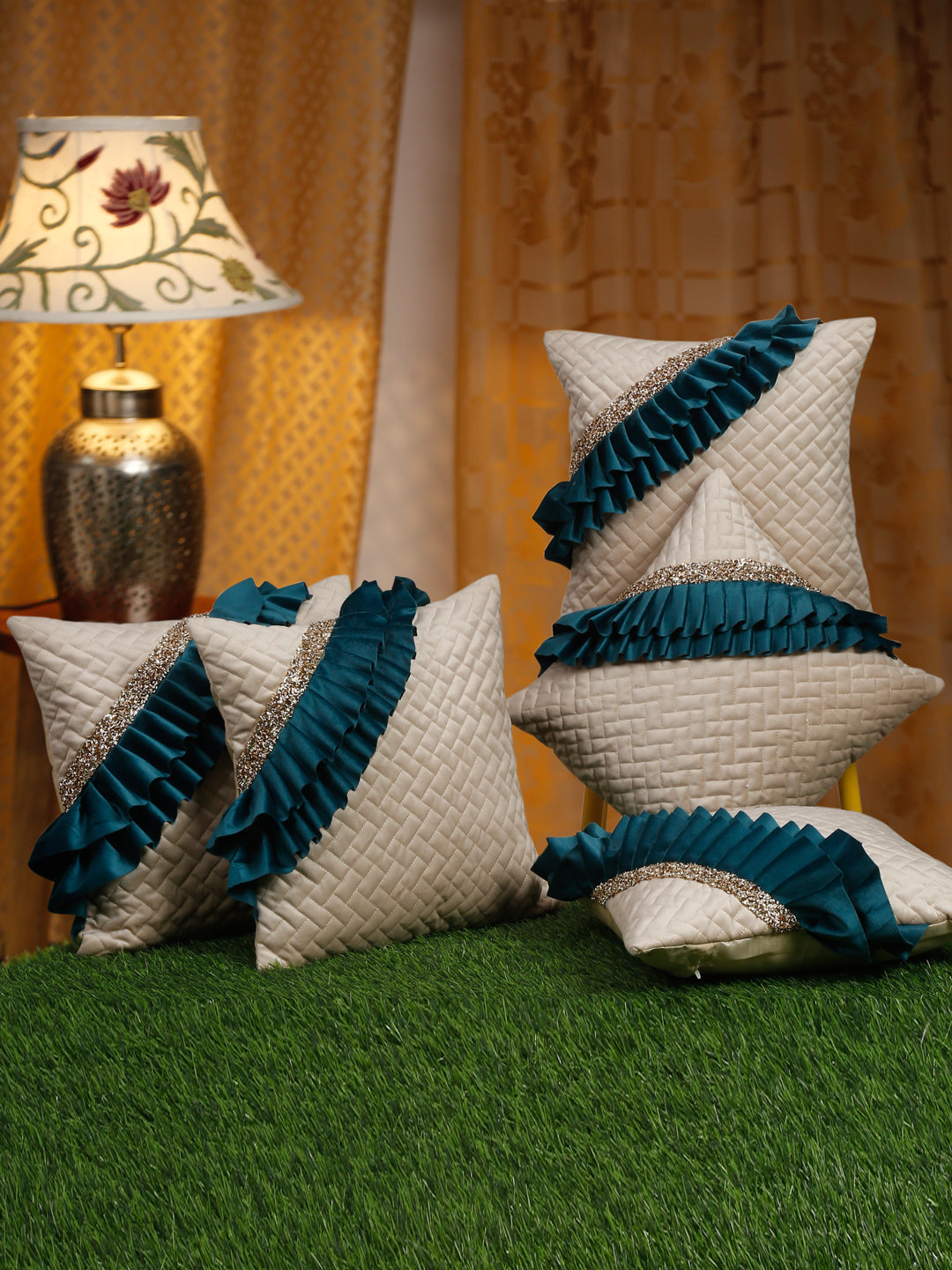 Quilted Velvet Frill Cushion Covers with Zipper