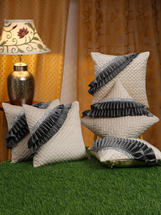 Quilted Velvet Frill Cushion Covers with Zipper