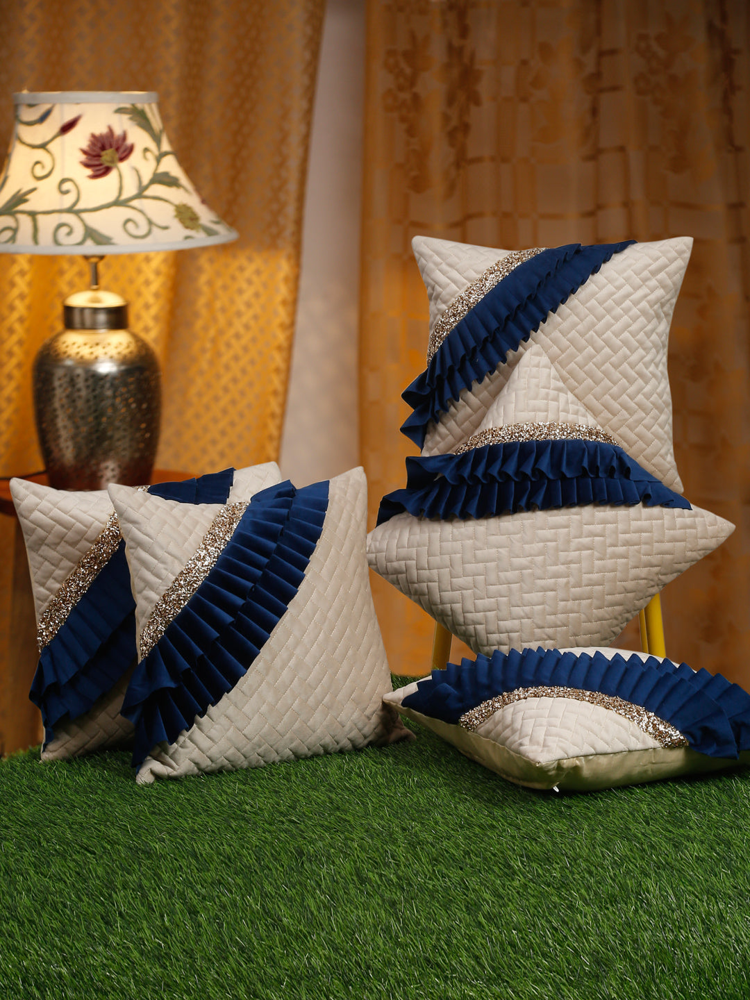 Quilted Velvet Frill Cushion Covers with Zipper
