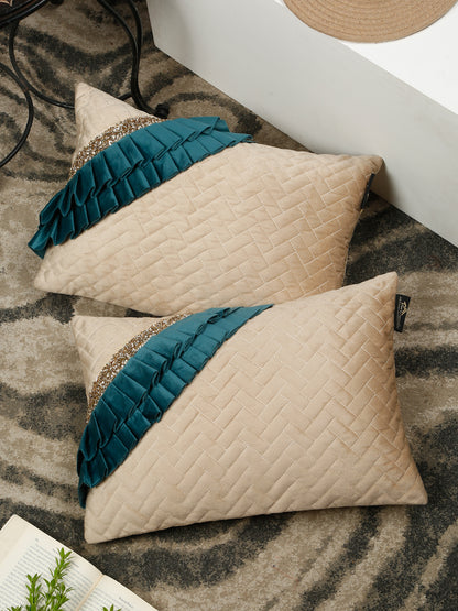 Quilted Velvet Frill Cushion Covers with Zipper