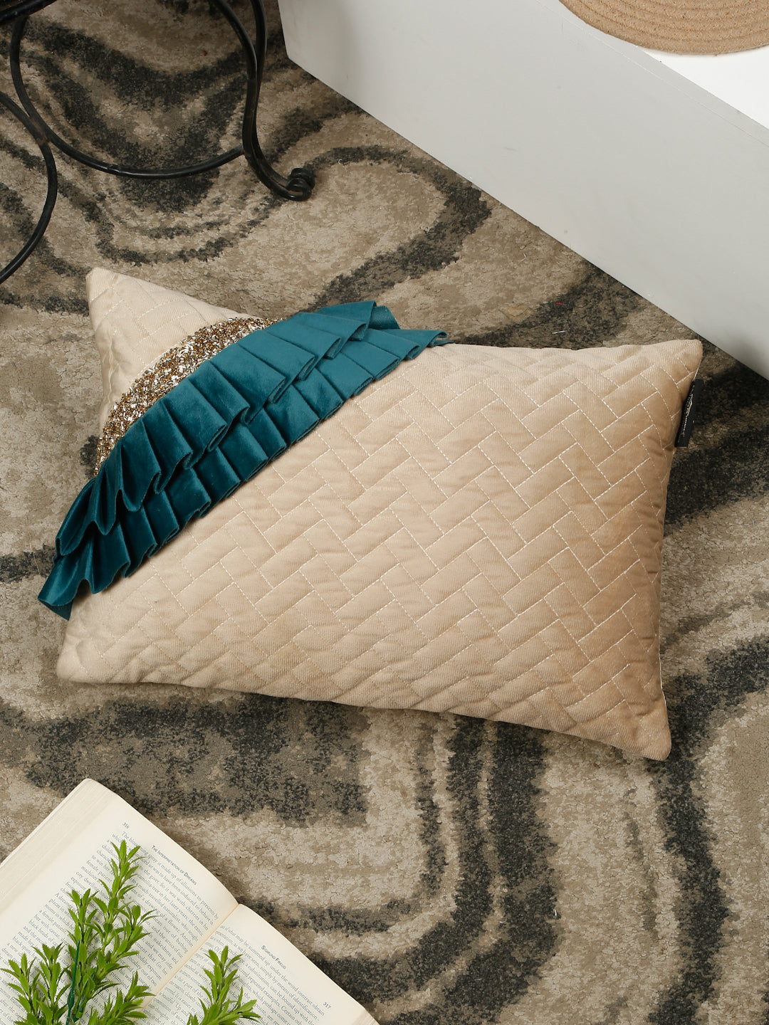 Quilted Velvet Frill Cushion Covers with Zipper