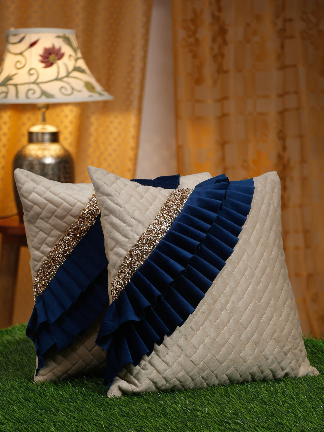 Quilted Velvet Frill Cushion Covers with Zipper