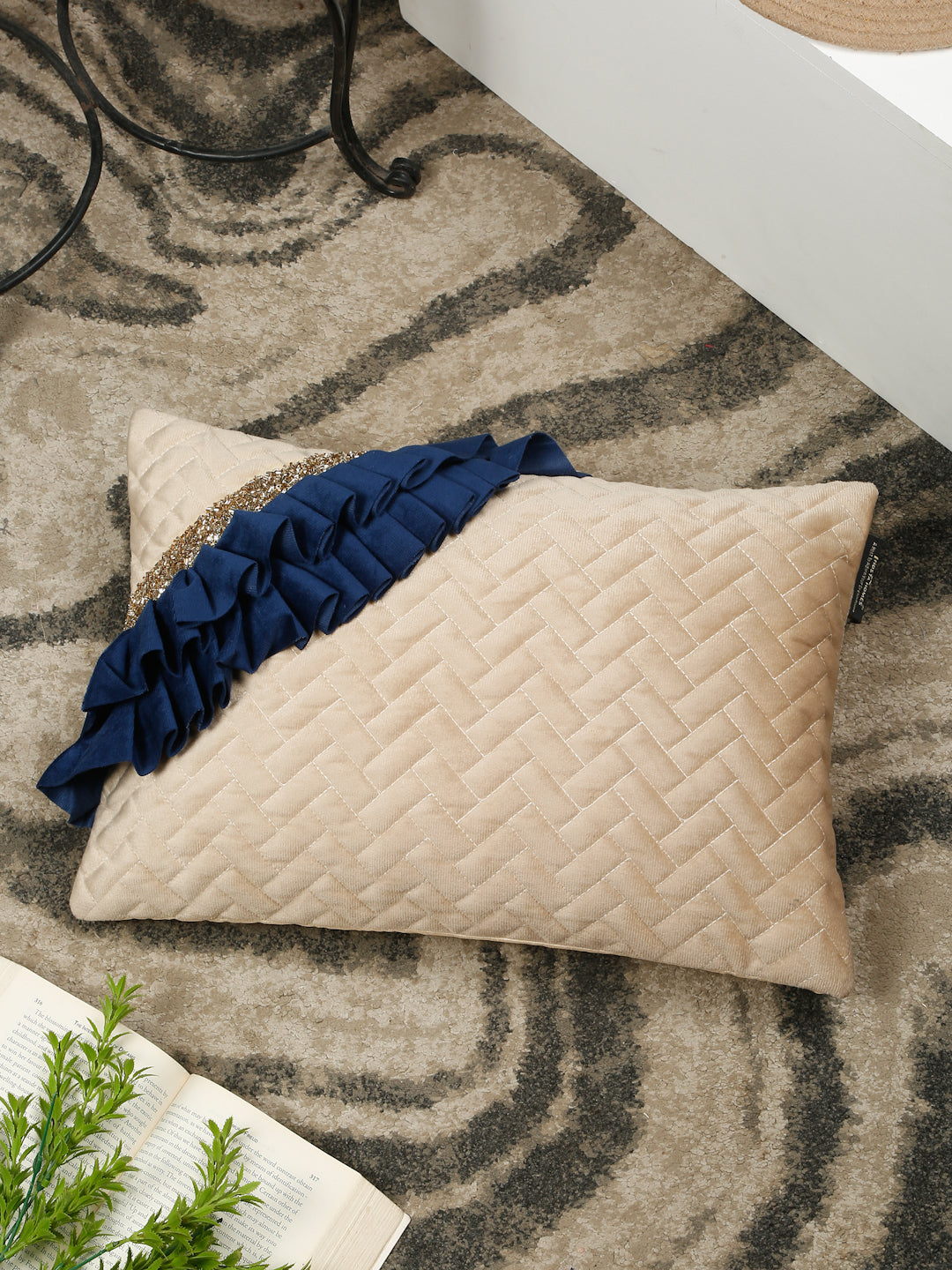 Quilted Velvet Frill Cushion Covers with Zipper