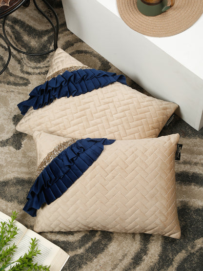 Quilted Velvet Frill Cushion Covers with Zipper