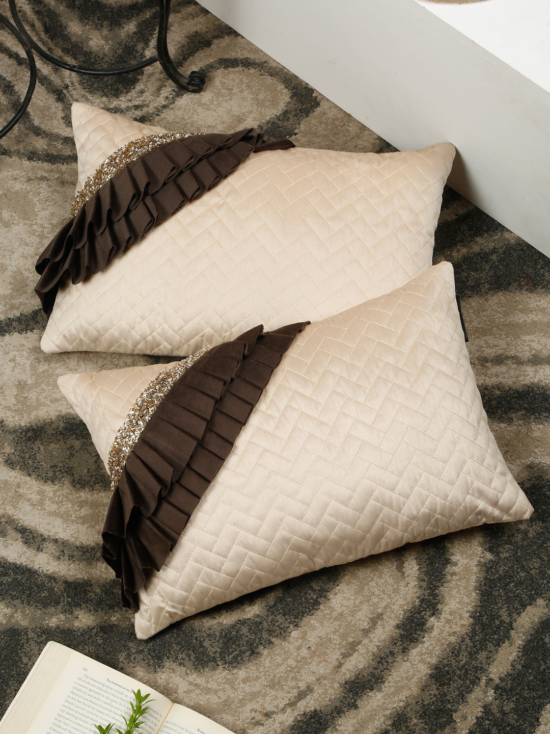 Quilted Velvet Frill Cushion Covers with Zipper