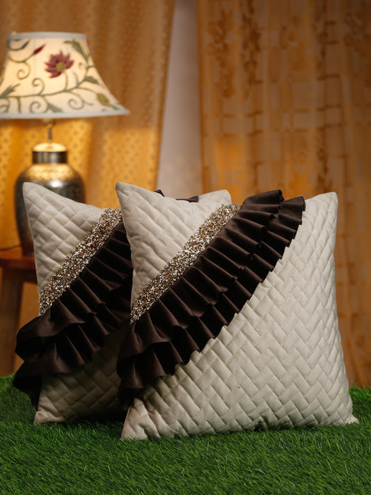 Quilted Velvet Frill Cushion Covers with Zipper