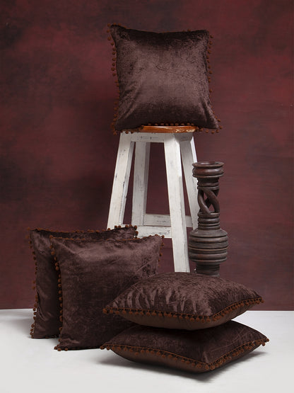 Soft Solid Velvet Cushion Covers Set of 5 with Pom Pom