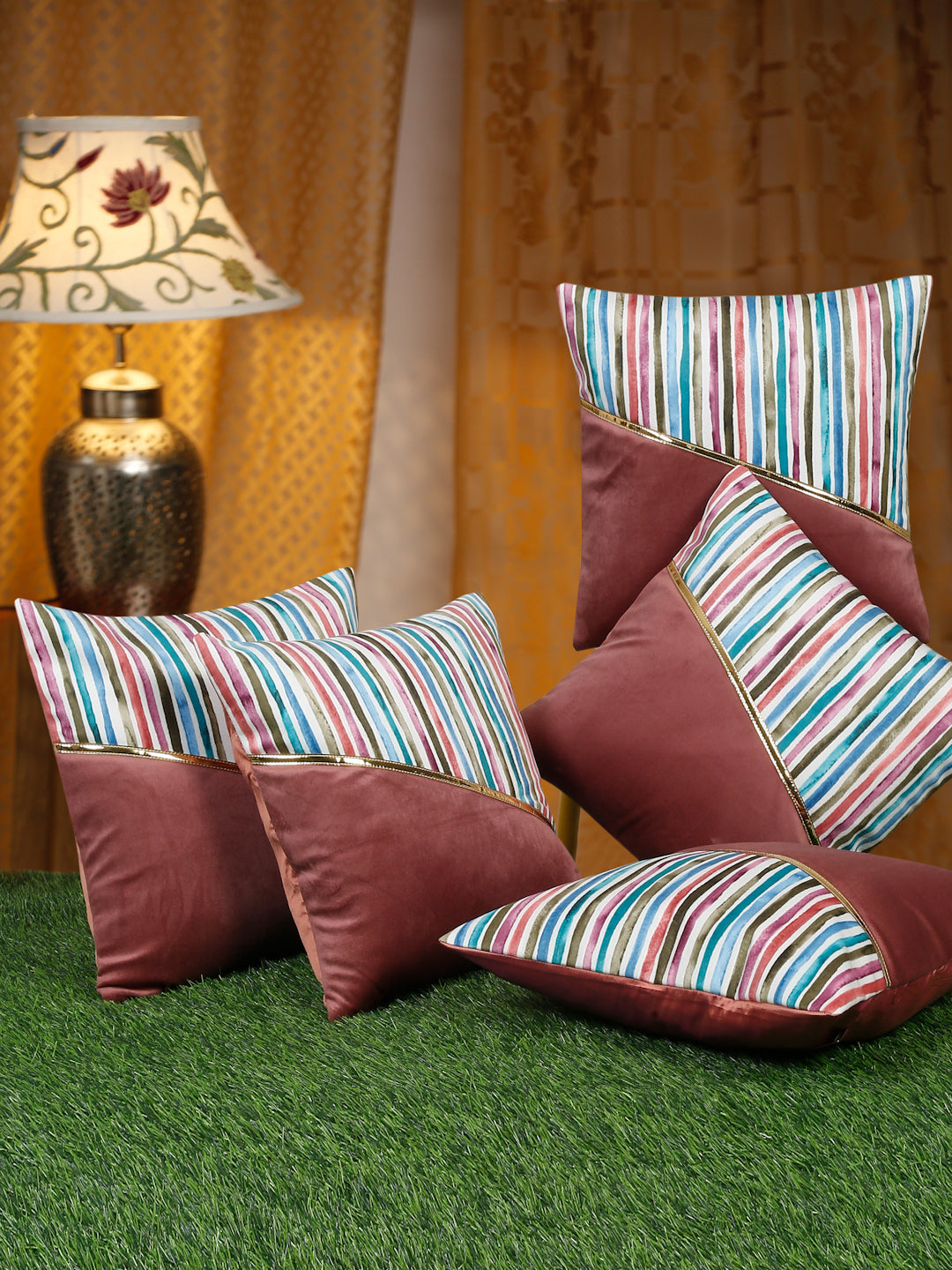 Soft Velvet Stripe Pattern Printed Cushion Covers ( 16 x 16 :: 24 X 24 INCH inches )