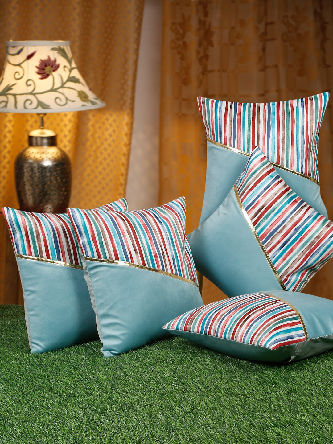 Soft Velvet Stripe Pattern Printed Cushion Covers ( 16 x 16 :: 24 X 24 INCH inches )