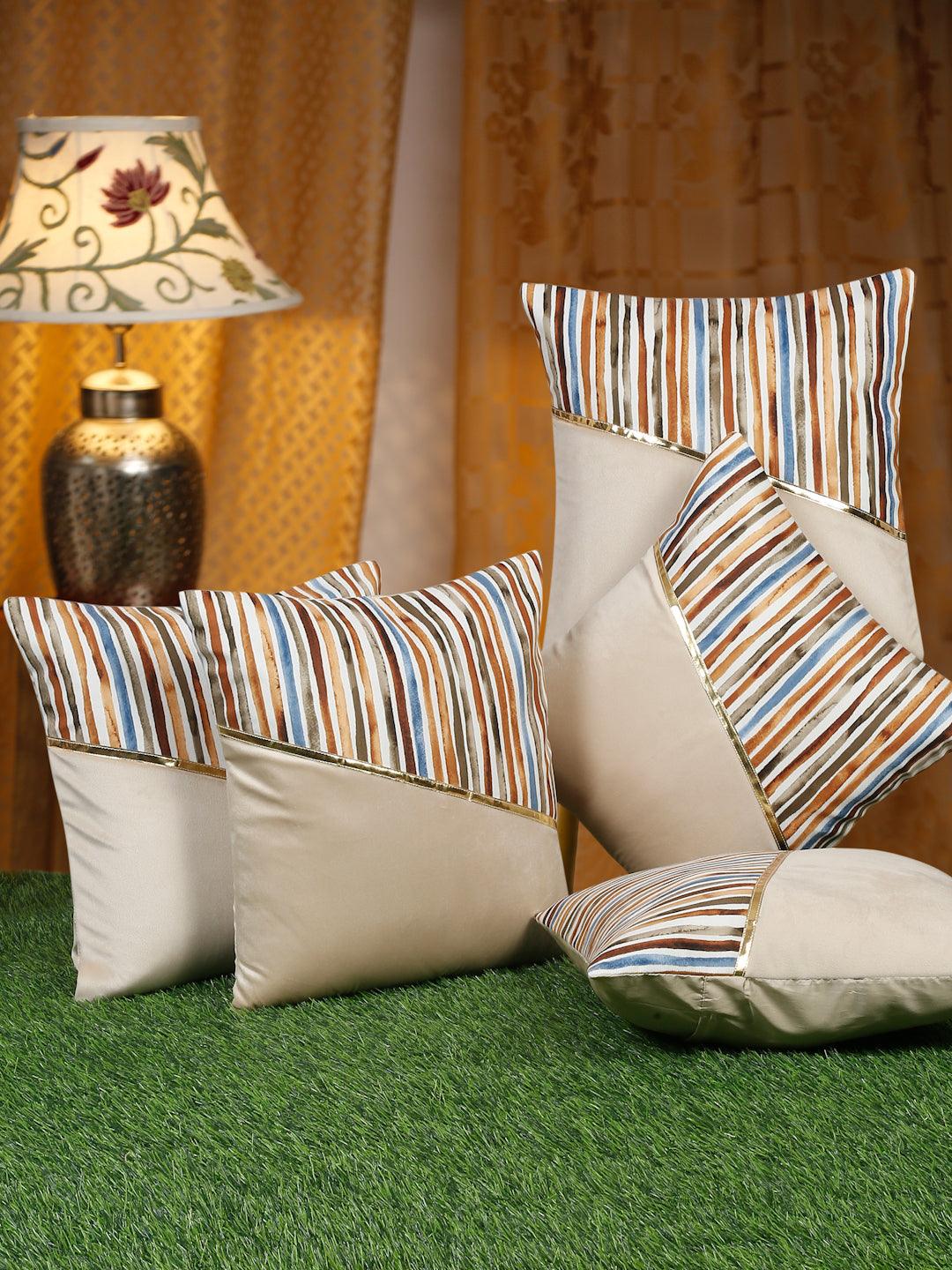 Soft Velvet Stripe Pattern Printed Cushion Covers ( 16 x 16 :: 24 X 24 INCH inches )