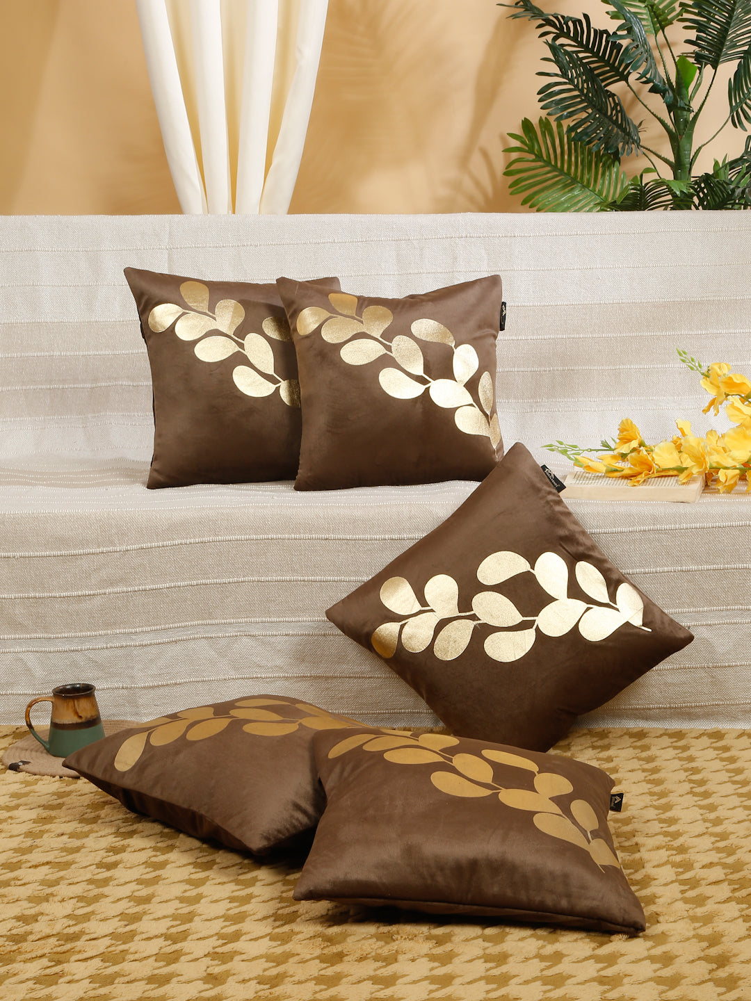 Floral Printed Velvet Square Cushion Covers 16X16 Inches