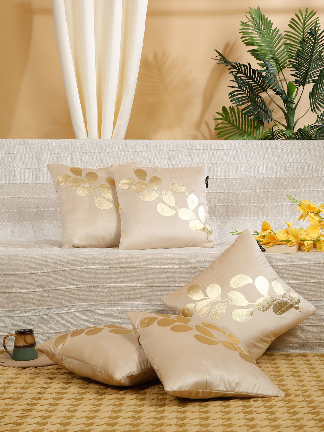 Floral Printed Velvet Square Cushion Covers 16X16 Inches