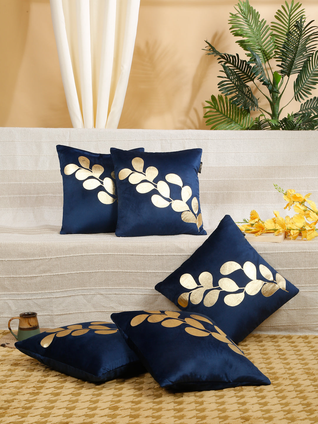 Floral Printed Velvet Square Cushion Covers 16X16 Inches