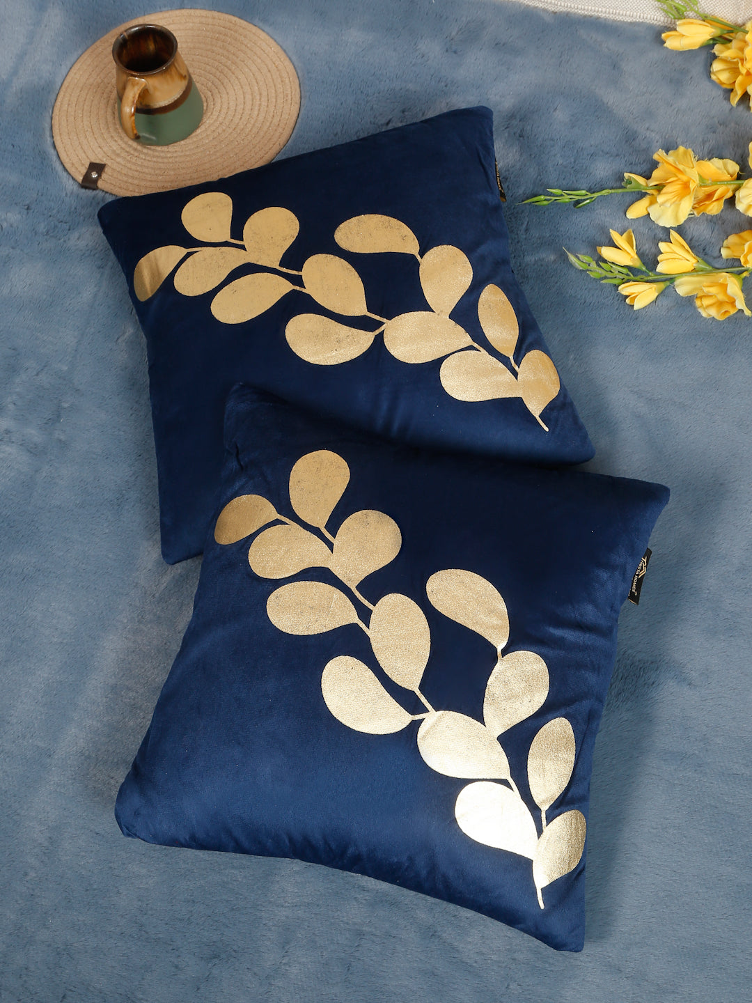 Floral Printed Velvet Square Cushion Covers 16X16 Inches