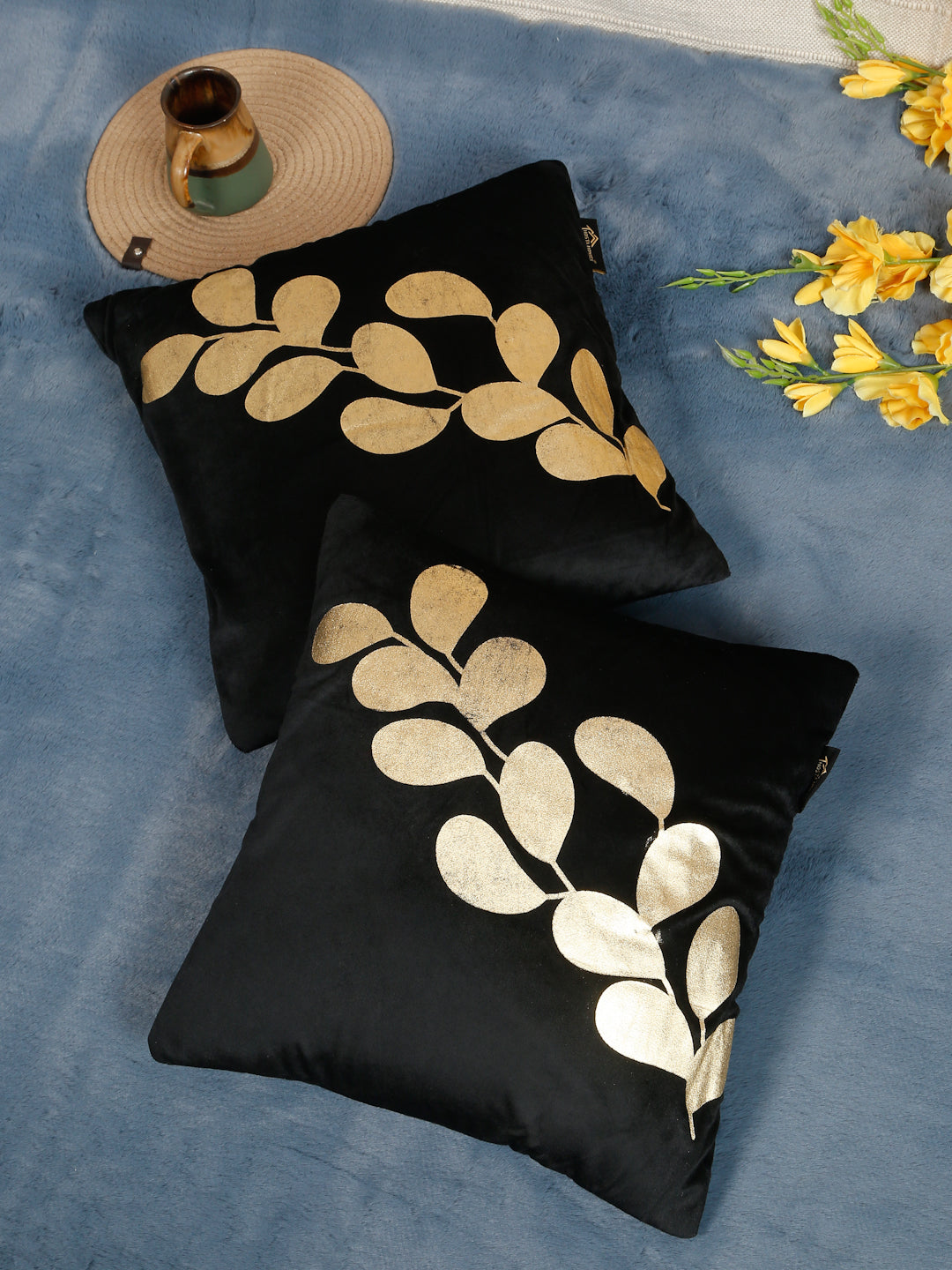 Floral Printed Velvet Square Cushion Covers 16X16 Inches