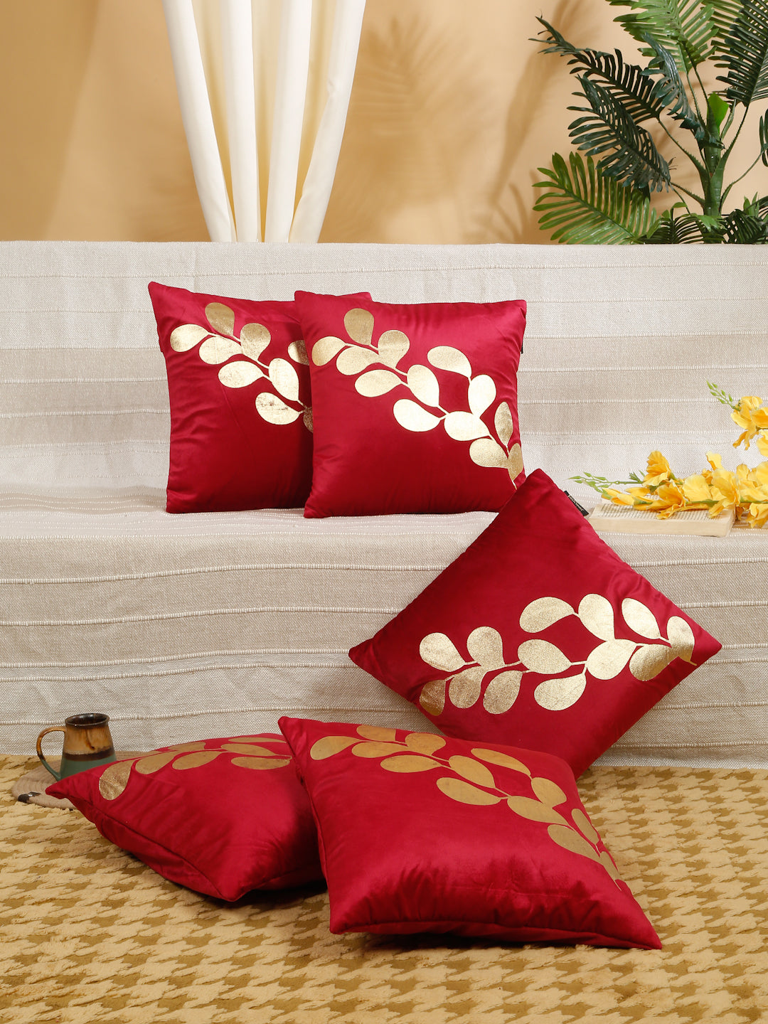 Floral Printed Velvet Square Cushion Covers 16X16 Inches