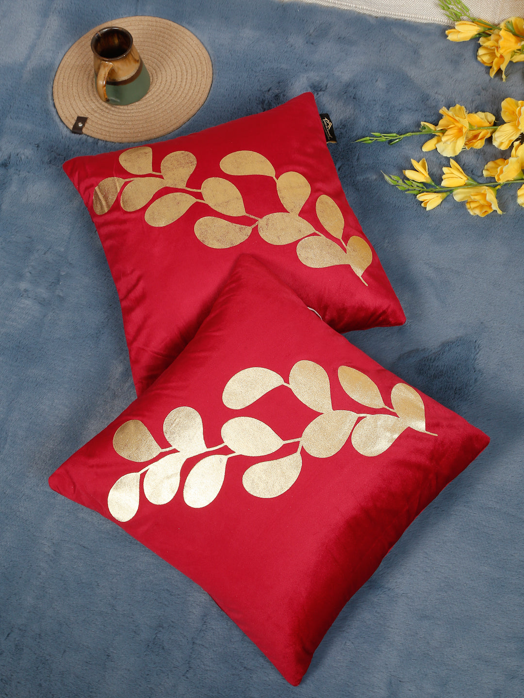 Floral Printed Velvet Square Cushion Covers 16X16 Inches